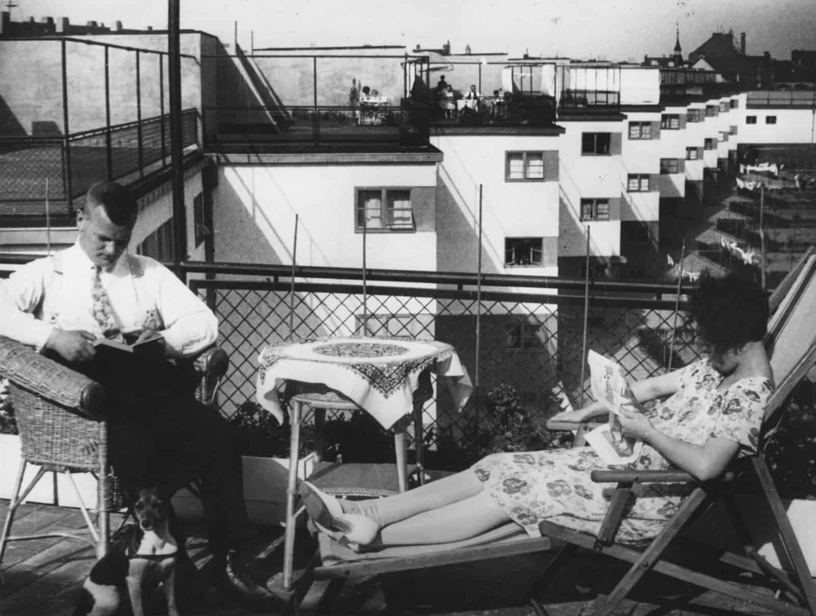 Siedlung Bruchfeldstraße (Zick-Zack-Hausen), Dachterrasse 1930er Jahre \ © Institut für Stadtgeschichte Frankfurt am Main (ISG), S7Wo\12, Dr. Wolff & Tritschler